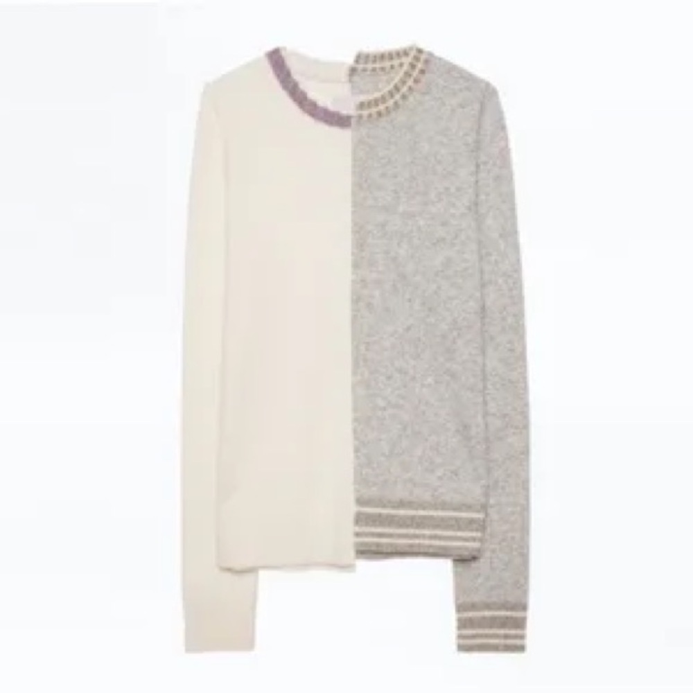 Zadig & Voltaire Cream and Gray Split Sweater